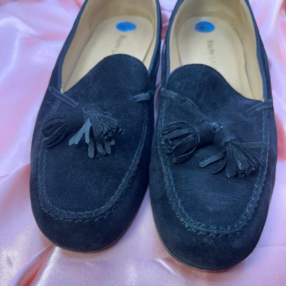 Ralph Lauren Black Suede Tassel Loafers